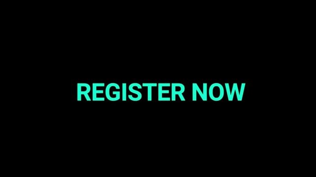 Registration text displayed in bright green against a solid black background signifies a call to action for digital users.