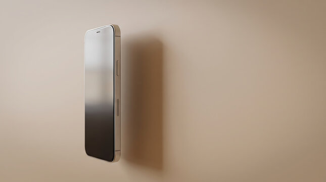 Modern smartphone mobile device mockup floating over a solid beige background transparent background