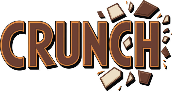 crunch chocolate typography with bold 3d lettering, broken chocolate pieces, sweet dessert branding, and playful food design