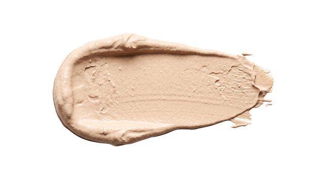 Cosmetic foundation cream smudge isolated on a transparent background, smooth beige makeup base for natural skin tone enhancement