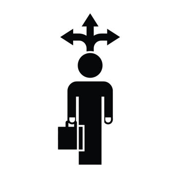 Businessman icon with arrows indicating multiple directions and choices symbol