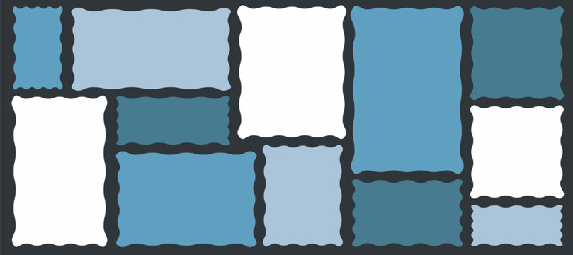 Wavy edge rectangle and square with zig zag and wavy corners. Paper frames for notes or stikers. Square box for bunners or messages. Postcard template design.