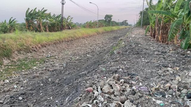 Dry Riverbed Excavation And Widening Work In Rural Area