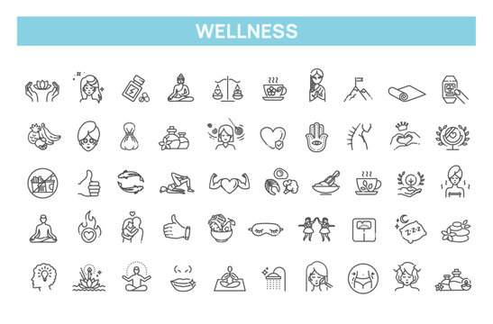 Wellness, Health and Self Care Line Icon Set