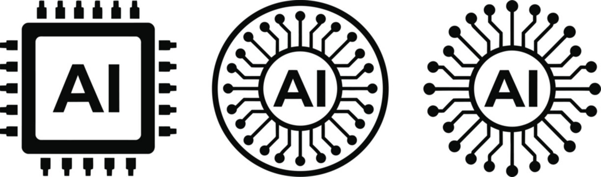 Set of Artificial Intelligence Microchip and Neural Network Vector Icons