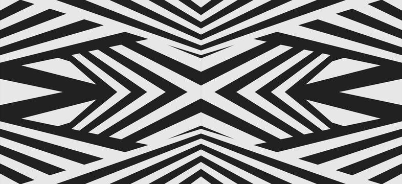 Monochrome abstract geometric pattern featuring bold black stripes arranged in a symmetrical digital design for backgrounds