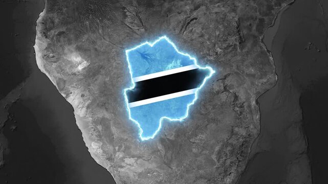 Botswana national flag animated overlay on satellite map footage