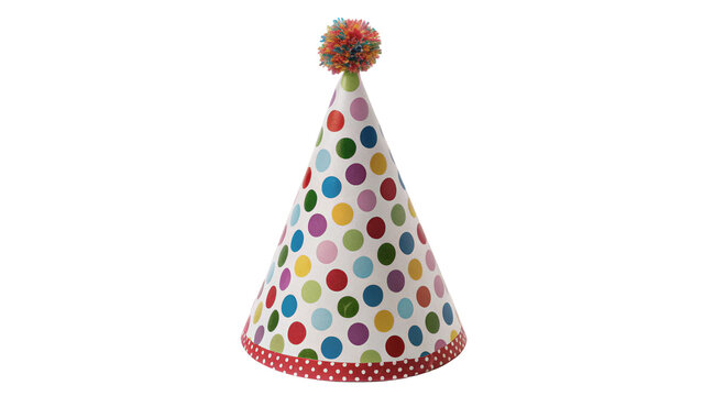 Colorful paper party hat cone birthday holiday celebration accessory isolated on transparent background