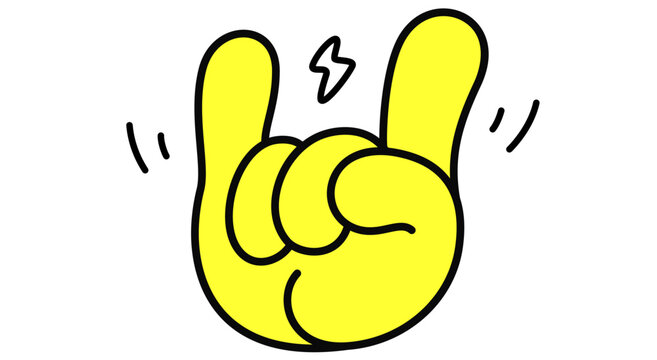 Rock. Hand sign. Gesture fingers. Dynamic rock hand gesture symbol, energetic rock hand gesture icon, rock heavy metal party palm finger graphic design patches artwork. Vector Illustration