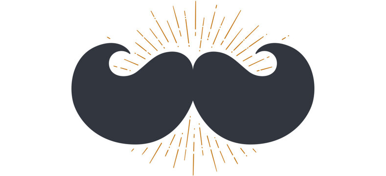 Black mustache. Imperial mustache sign art, retro mustache silhouette mark, vintage mustache symbol badge, barber gentleman hipster graphic design element sticker artwork set. Vector Illustration