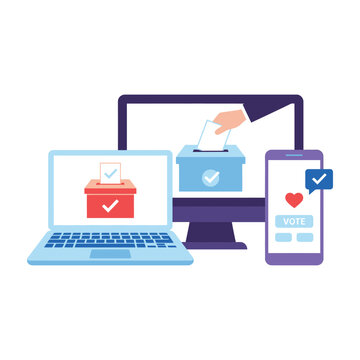 Online Voting System Concept with Laptop Computer Monitor and Mobile Phone Screen