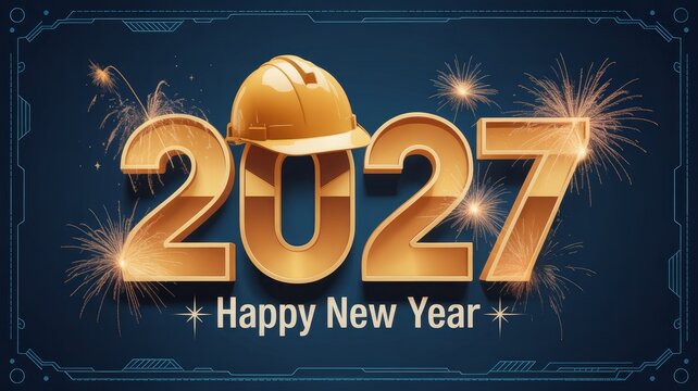 Happy new year 2027 celebration with miner helmet design