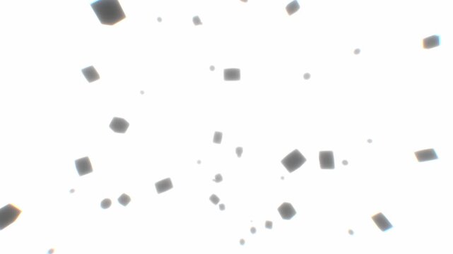 Data tokens float and drift across a clean white space in a minimalist 3D animation for abstract machine learning and large language model presentation