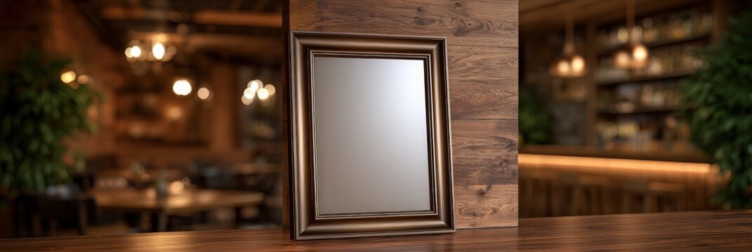 Modern Bar Interior with Mirror and Wooden Table