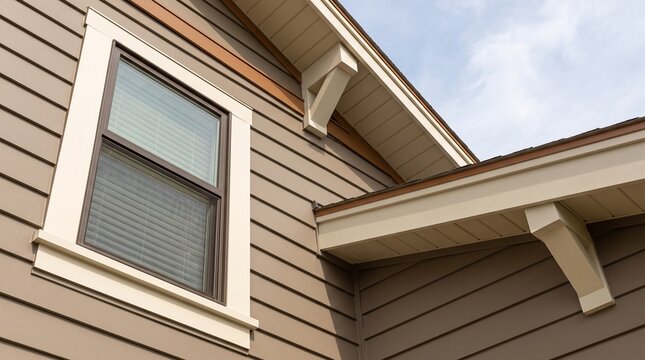 Low Angle View of Modern House Exterior with Siding and Window Trim