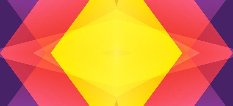 Abstract geometric pattern featuring vibrant yellow red and purple overlapping shapes creating a symmetrical digital design