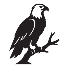 Fototapeta premium Bald Eagle Perched on Branch Black and White Silhouette Illustration