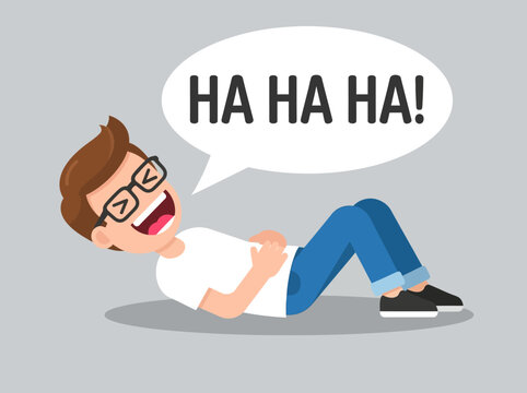 Cartoon Man Laughing Hysterically on Floor with HA HA HA Speech Bubble