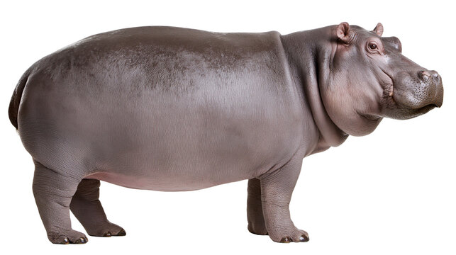 Massive grey hippopotamus standing, isolated on transparent background
