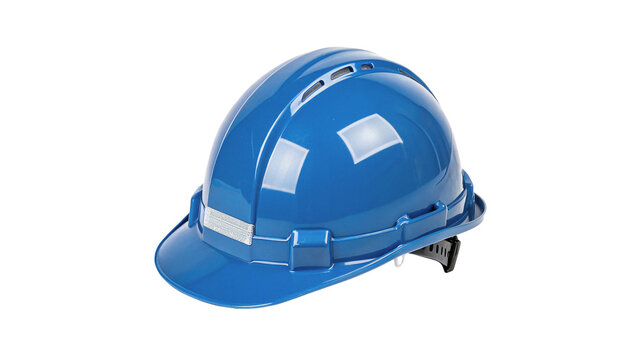Blue industrial safety helmet worker hard hat protection isolated on transparent background