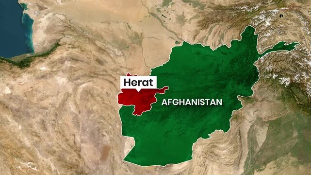 Afghanistan political map highlighting Herat province in motion graphic