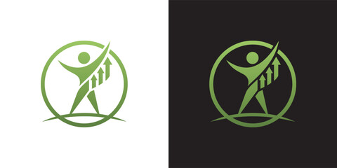 Green Human Health and Business Growth Success Logo Concept Featuring Rising Arrows Inside a Circle Frame © SuperKin