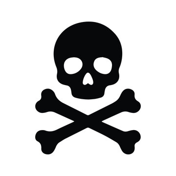 Skull and crossbones silhouette vector icon. Danger or poison warning symbol
