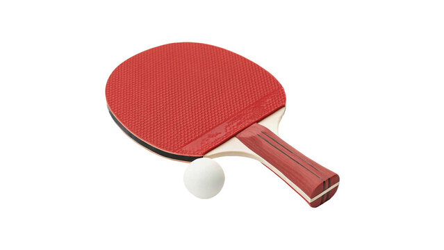 Classic wooden table tennis ping pong racket and ball isolated on transparent background
