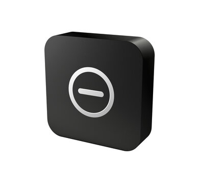 3D dark rounded square button with subtract sign inside circle symbol for app UI
