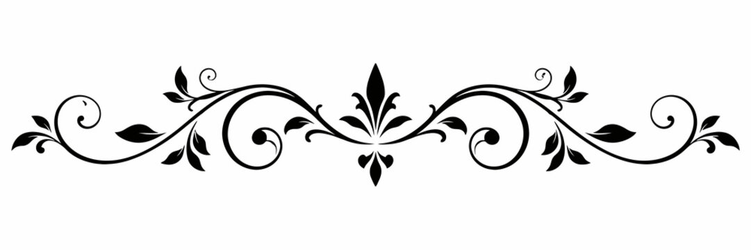 Elegant Black Floral Divider Ornament with Symmetrical Curves and Decorative Leaf Swirls