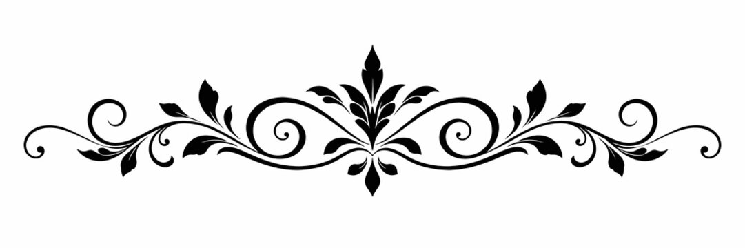 Delicate Symmetrical Black Vine Ornament with Decorative Leaves and Elegant Calligraphic Swirls