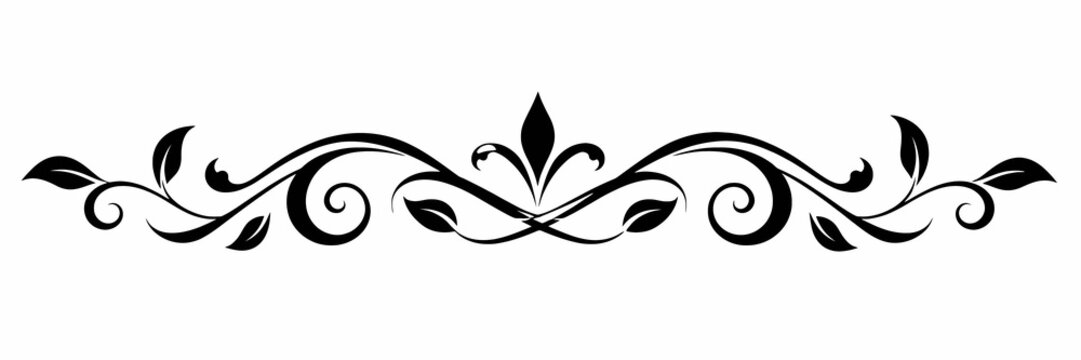 Refined Black Calligraphic Leaf Flourish Divider with Flowing Swirls and Ornamental Curves