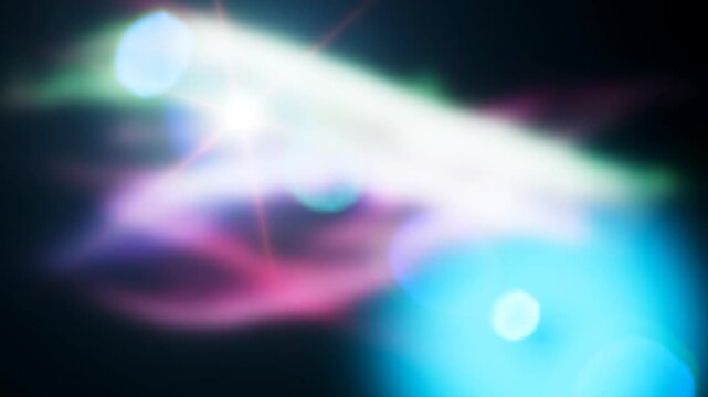 Dynamic 3D render with vibrant lens flare effects and glowing light trails.