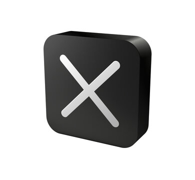 3D dark rounded square button with cross close cancel symbol for app UI

