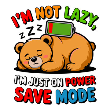 Sleeping Bear in Power Save Mode Cartoon Illustration