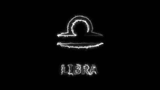 Libra Zodiac Sign Animated Symbol Glowing on Black Background