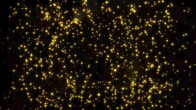 4k Golden sparkle explode animation on black screen background. glittering star sparkling light effect motion graphics, fireworks explosion effect background. christmas, party, celebrate, birthday