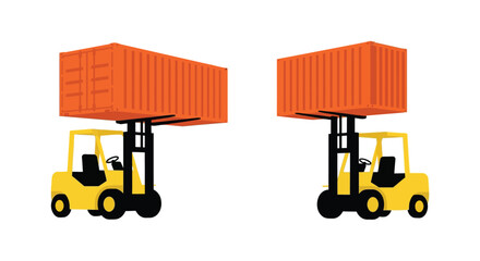 Forklifts lifting shipping containers flat vector illustration on a white background © MDSohel