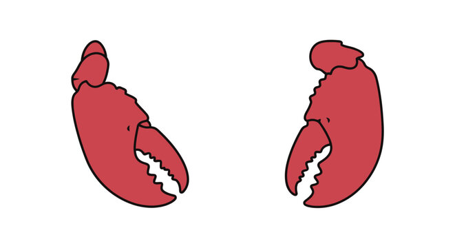Two red crab claws are depicted in a simple vector illustration
