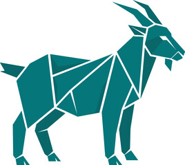 Obraz premium Geometric Mountain Goat Vector Illustration in Low Poly Origami Style with Teal Blue Polygonal Shapes for Modern Wilderness Logo Designs