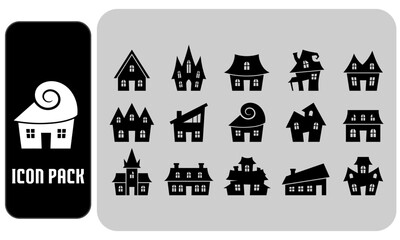 Obraz premium A diverse collection of black silhouette house icons and a barn image for architectural and building projects