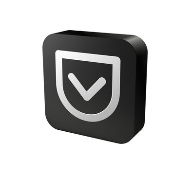 3D black rounded square icon button with white Pocket app symbol for save for later, bookmark, reading and web interface concept isolated on white background