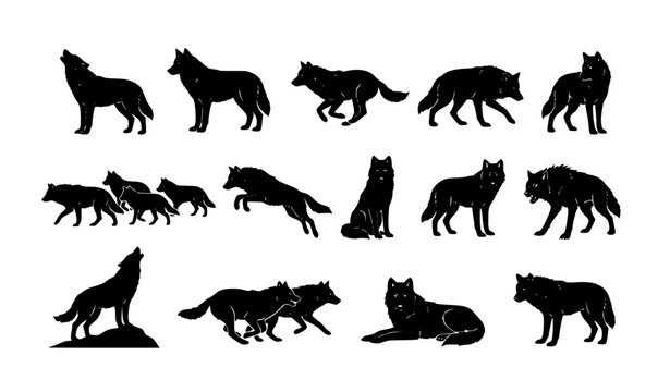 Howling Wolf Pack Wildlife Silhouette Vector Collection