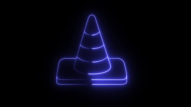 A glowing blue neon-style icon of a traffic safety cone against a dark background.
