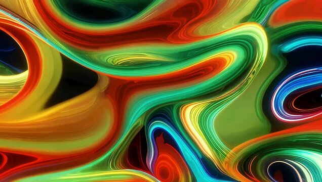 High-resolution 4K vector motion graphic featuring multi-colored wavy lines flowing gracefully across the screen in a synchronized rhythm generating a modern curved abstract loop ideal for tech