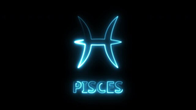 Pisces Zodiac Sign Neon Glow Animation on Black Background