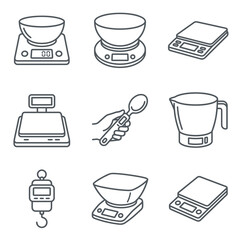 Obraz premium Collection of various kitchen scales and weighing devices.