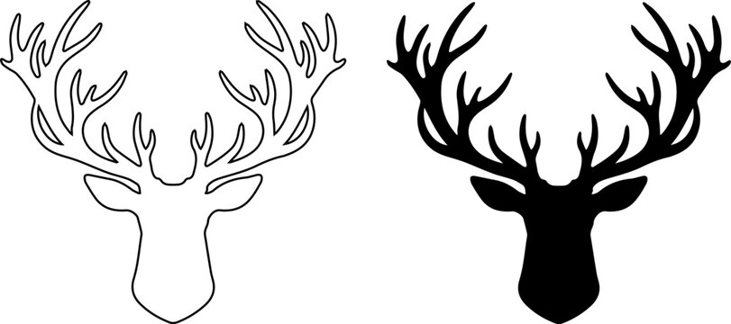 Christmas front view deer head silhouettes with antlers