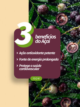 A&ccedil;a&iacute; Sa&uacute;de Nutri&ccedil;&atilde;o Benef&iacute;cios Post Card Insta Template Banner