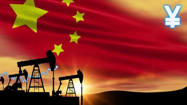 Crude oil valuation surges in tandem with the growing Chinese economy. The animation portrays the vital link between fuel commodities and national wealth.